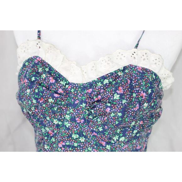 Vintage Candi Jones Micro Floral Sweetheart Dress Eyelet Lace Ruffle Cami Strap - Picture 5 of 16